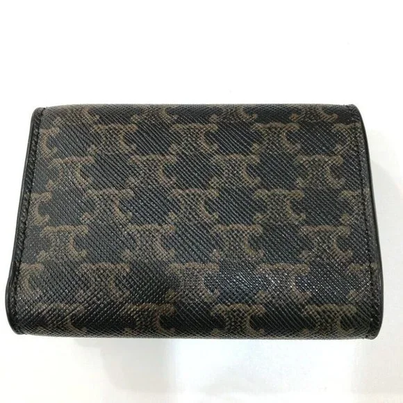 CELINE Triomphe Small trifold Compact wallet Trifold wallet PVC/Leather Brown - Picture 8 of 16